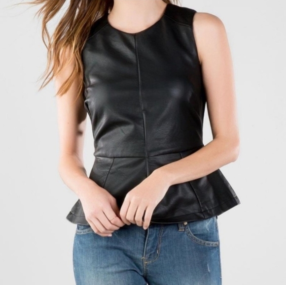 Quinn Black Faux Leather Structured Peplum Top - Picture 7 of 7